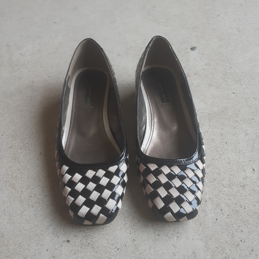 Charles & Keith white and black checkered shoes